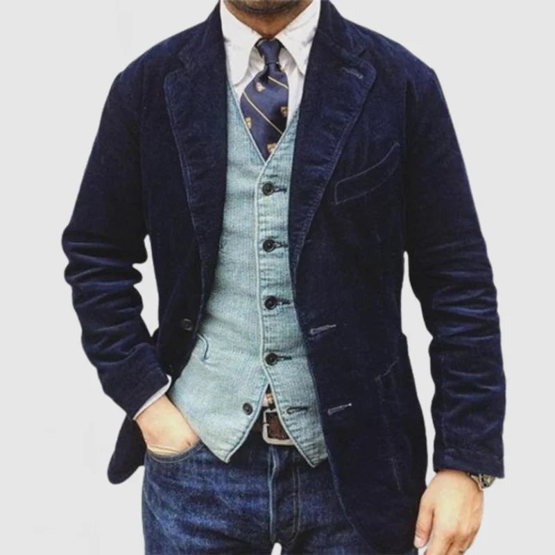 James Men's Corduroy Blazer – Matching Vest Button Front Formal Jacket