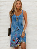 Mabel Women's Floral Strap Dress – V-Neck Sleeveless Summer Dress in Soft Stretch Fabric