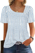 Mia Women's Square Neck Top – Puff Sleeve Button Blouse for Summer Outfits