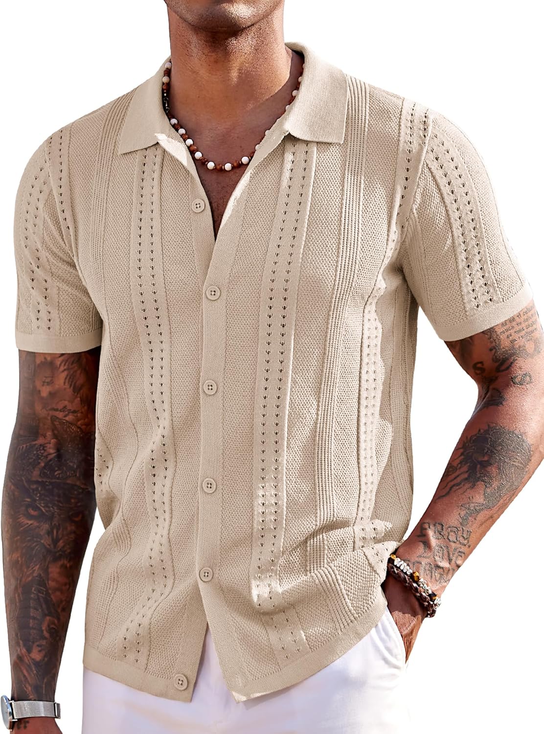 Nathan Men's Knit Polo Shirt – Button Down Textured Shirt for Resort and Summer Wear