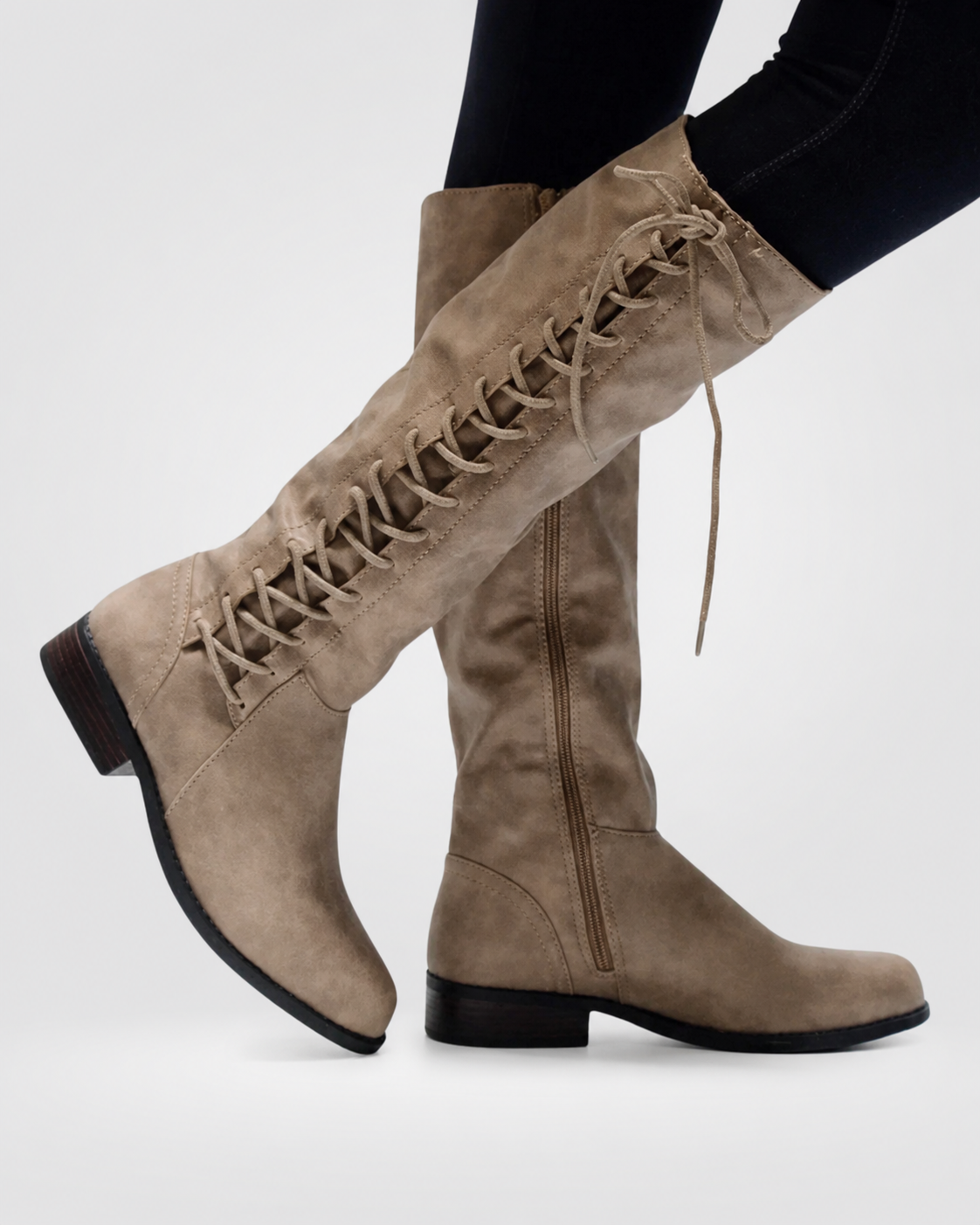 Avia Women's Tall Leather Boots – Lace-Up Winter Boots with Low Block Heel