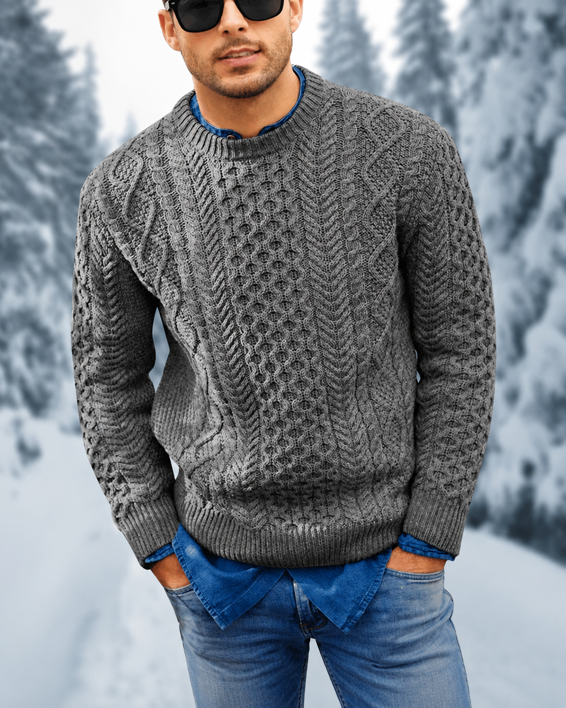 Othar Men's Cable Knit Sweater – Classic Warm Pullover for Fall and Winter