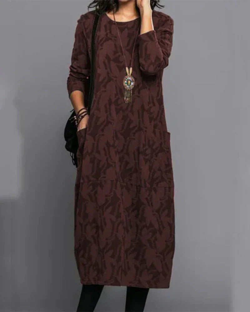 Emily Women's Floral Fleece Maxi Dress – Long Sleeve Cozy Everyday Dress