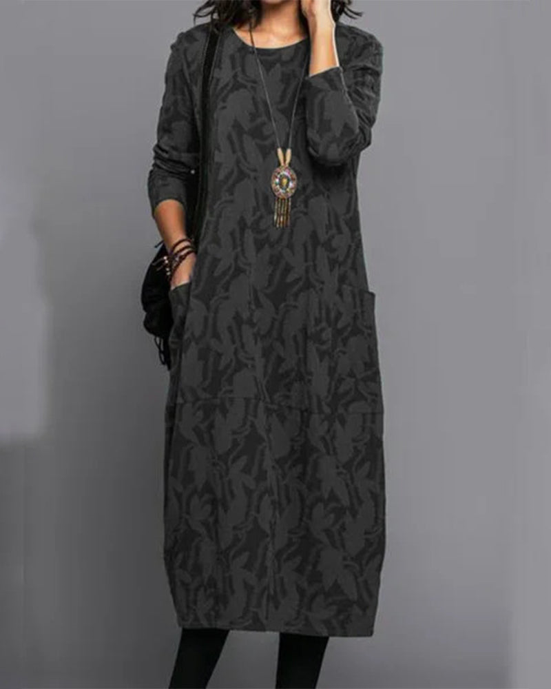 Emily Women's Floral Fleece Maxi Dress – Long Sleeve Cozy Everyday Dress