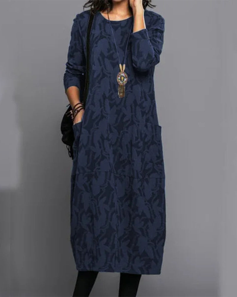 Emily Women's Floral Fleece Maxi Dress – Long Sleeve Cozy Everyday Dress