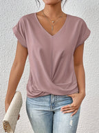 Yasmine Women’s V-Neck Top – Elegant Knot Front Blouse with Flattering Draped Fit