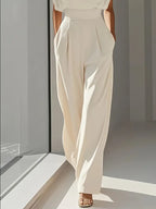 Mira Women's High-Waist Jumpsuit – Straight Leg Pleated Elegant Outfit