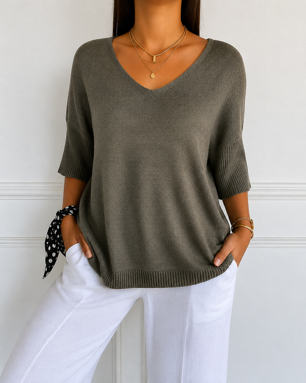 Coraline Women's V-Neck Sweater – Fine Knit Fitted Pullover for Office and Casual Wear