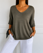 Coraline Women's V-Neck Sweater – Fine Knit Fitted Pullover for Office and Casual Wear