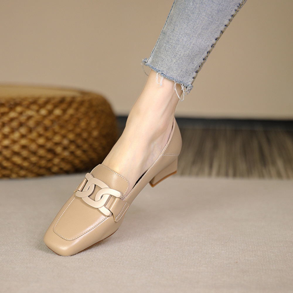 Evrynth Women's Mary Jane Loafers – Leather Chunky Heel Shoes with Buckle