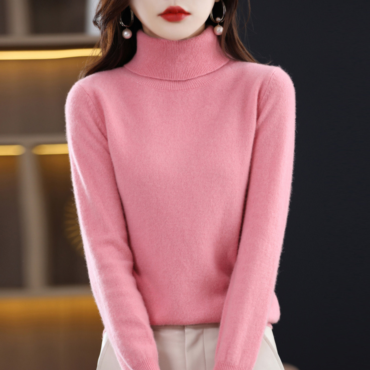 Emmie Women's Cashmere Turtleneck Sweater – Soft Regular Fit Elegant Pullover