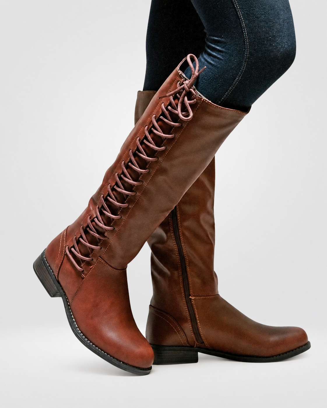 Avia Women's Tall Leather Boots – Lace-Up Winter Boots with Low Block Heel