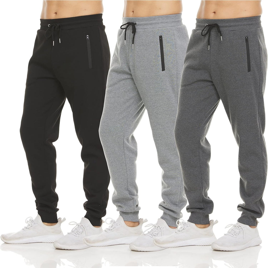 Nathan Men’s 3-Pack Fleece Joggers – Zipper Pockets, Drawstring Waist & Sizes S–3XL