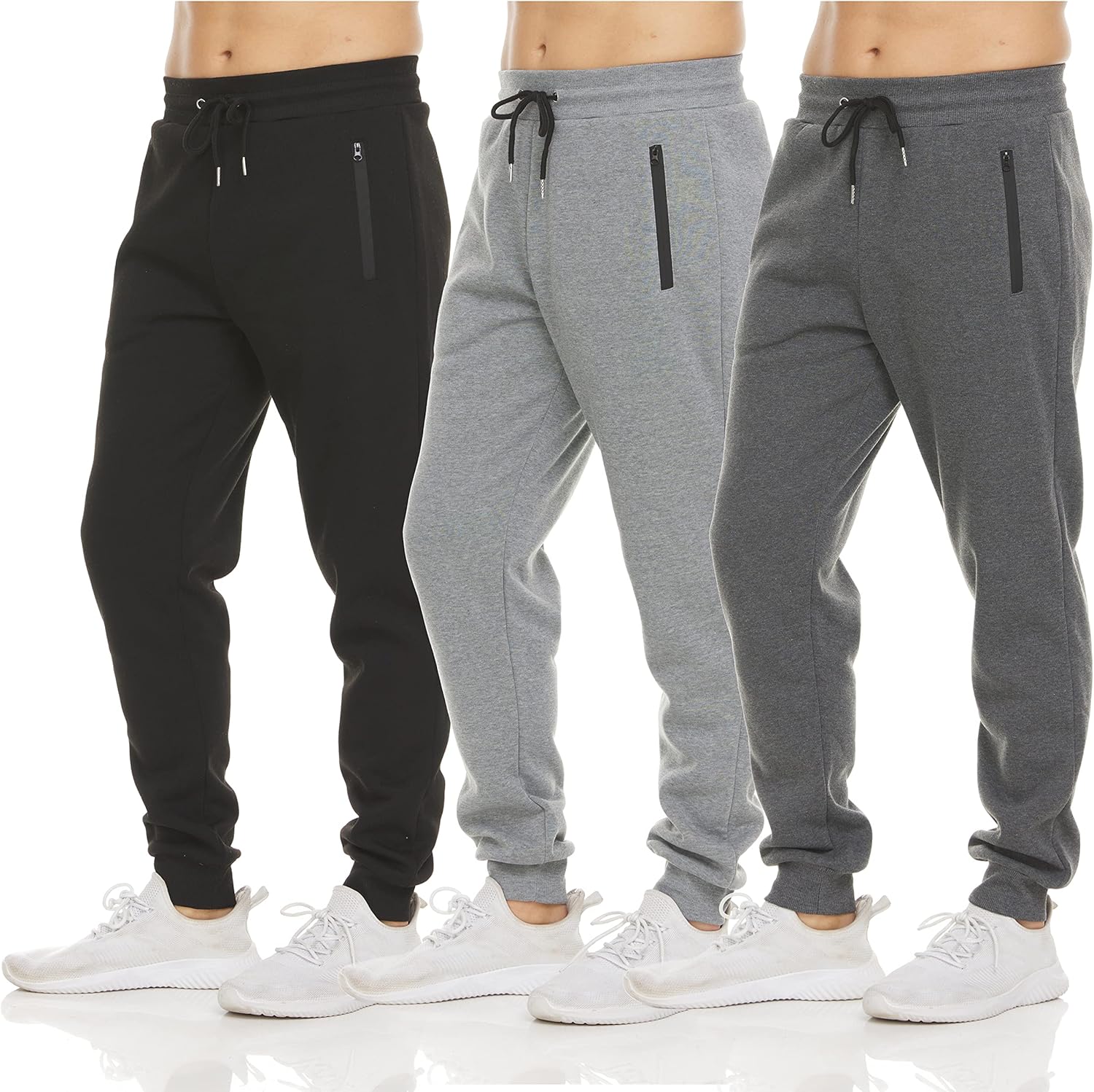 Nathan Men’s 3-Pack Fleece Joggers – Zipper Pockets, Drawstring Waist & Sizes S–3XL