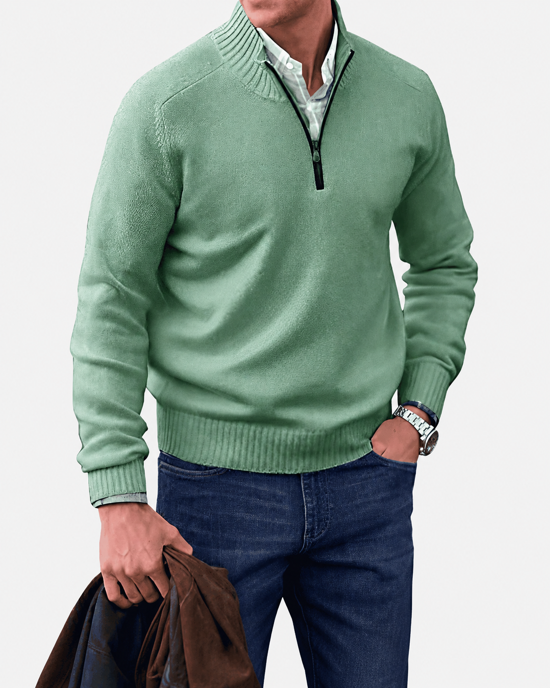 Adrian Men's Half-Zip Sweater – Cashmere-Inspired Knit Pullover with Stand Collar