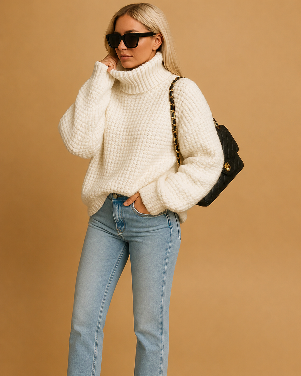 Hyacinth Women's Turtleneck Sweater – Thick Knit Relaxed Pullover for Winter
