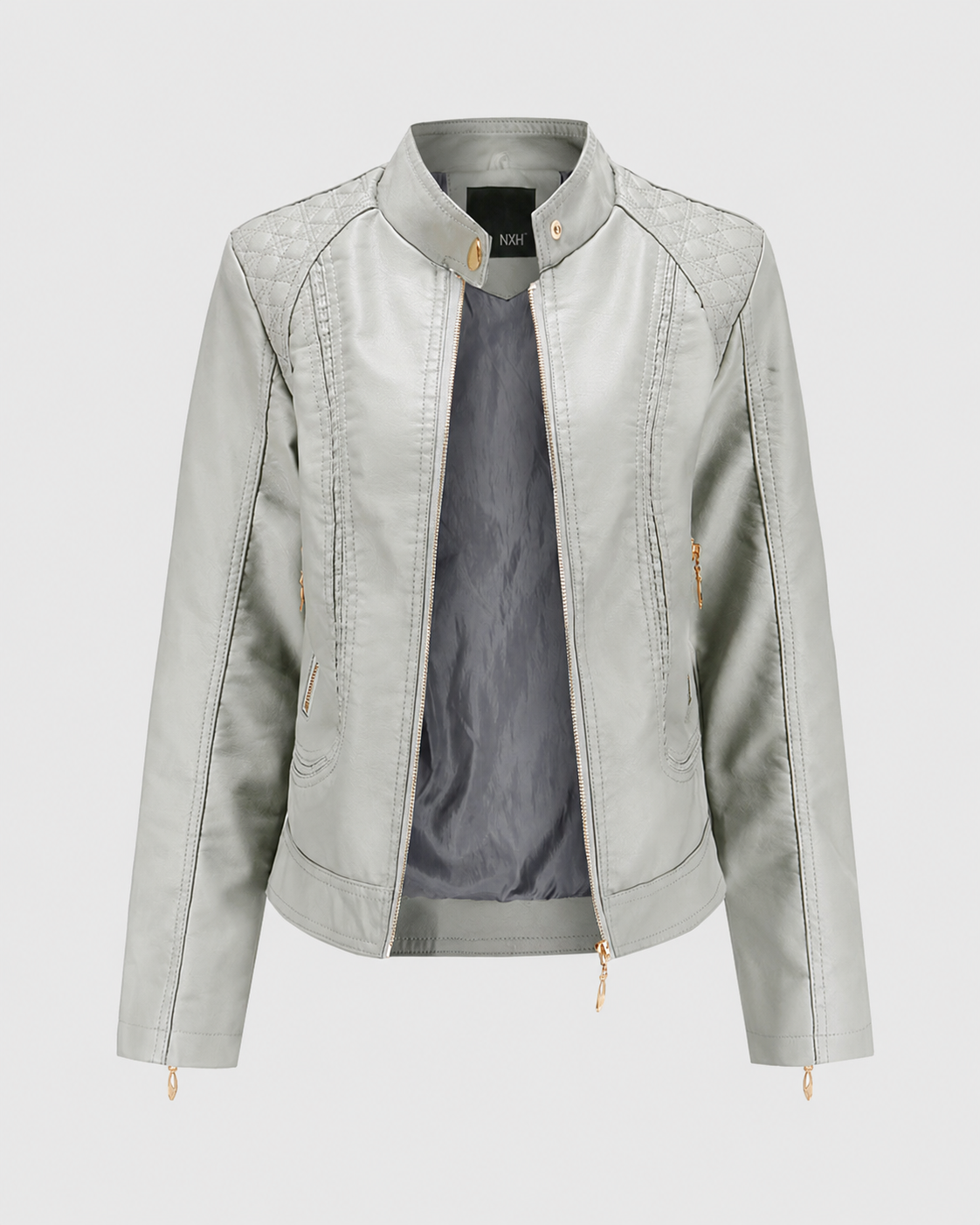 Janiyah Women's Leather Jacket – Stand Collar Zip Jacket with Pockets