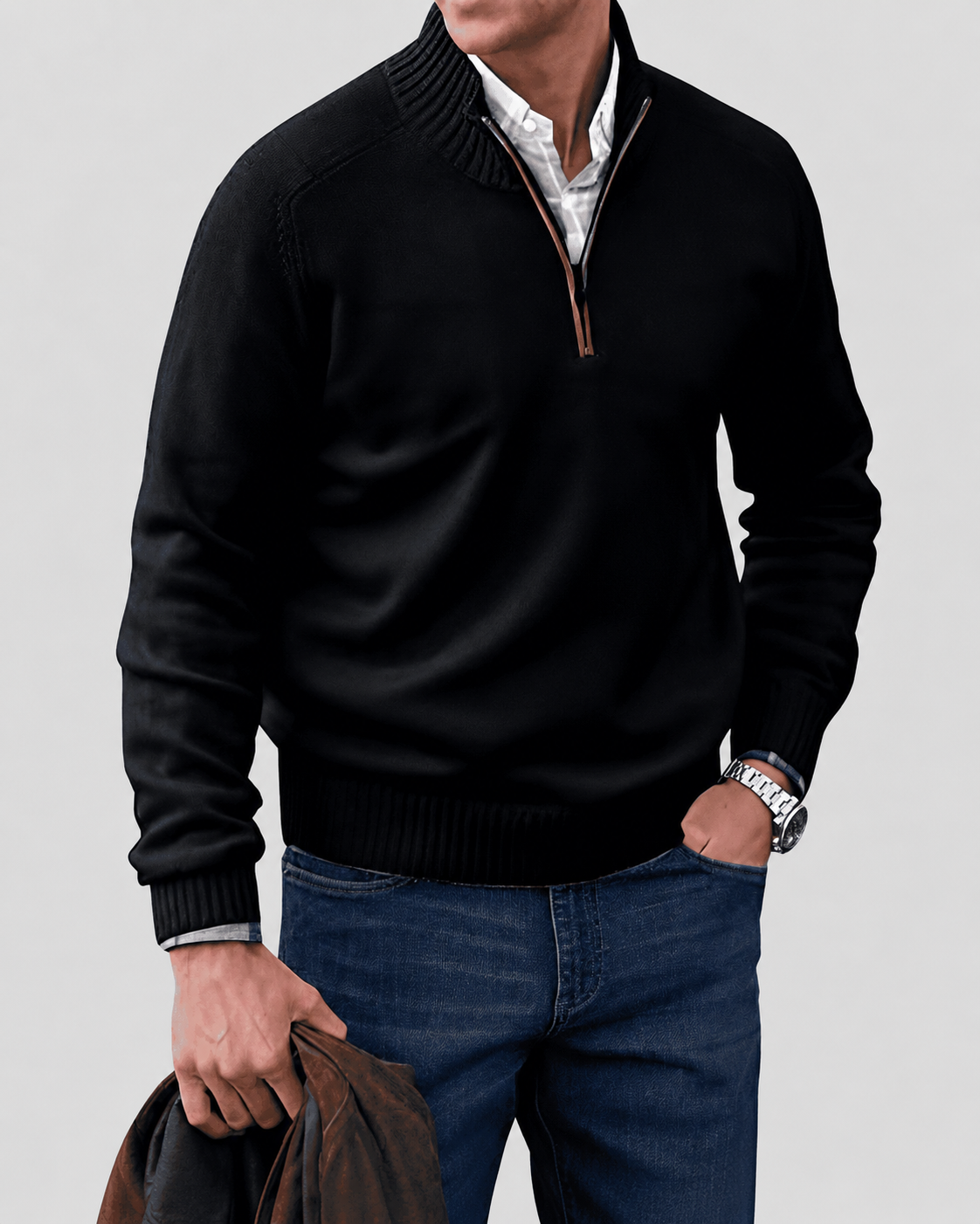 Adrian Men's Half-Zip Sweater – Cashmere-Inspired Knit Pullover with Stand Collar