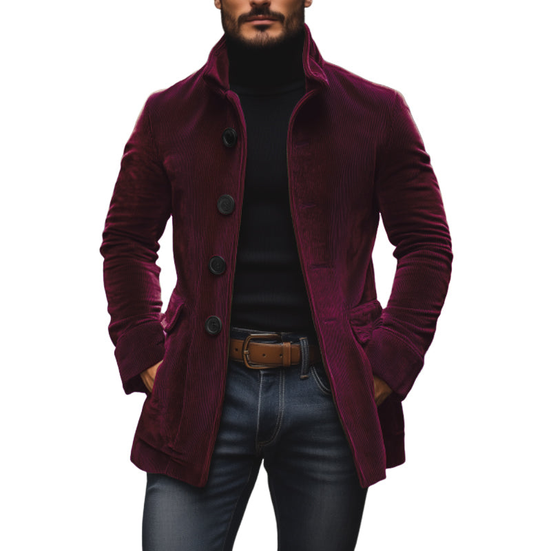 Emerson Men's Corduroy Coat – Slim Fit Button Front High Collar Vintage Jacket
