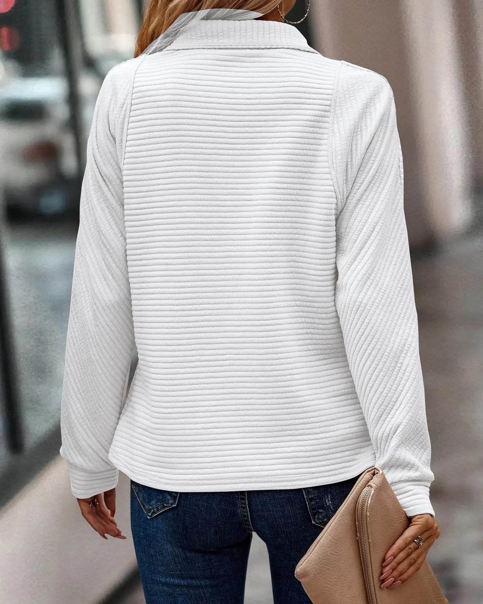 Leyna Women's Knit Sweater – Ribbed Zip Collar Casual Chic Pullover