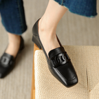 Evrynth Women's Mary Jane Loafers – Leather Chunky Heel Shoes with Buckle