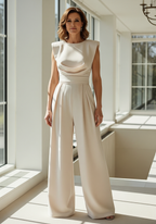 Mira Women's High-Waist Jumpsuit – Straight Leg Pleated Elegant Outfit