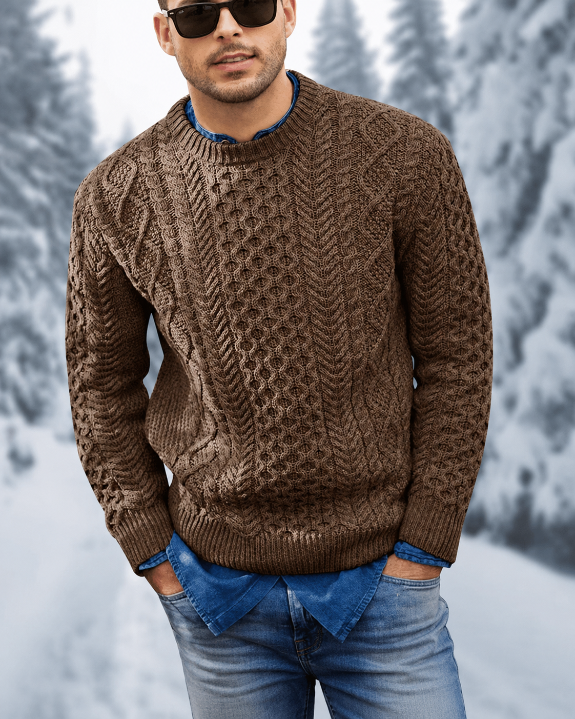 Othar Men's Cable Knit Sweater – Classic Warm Pullover for Fall and Winter