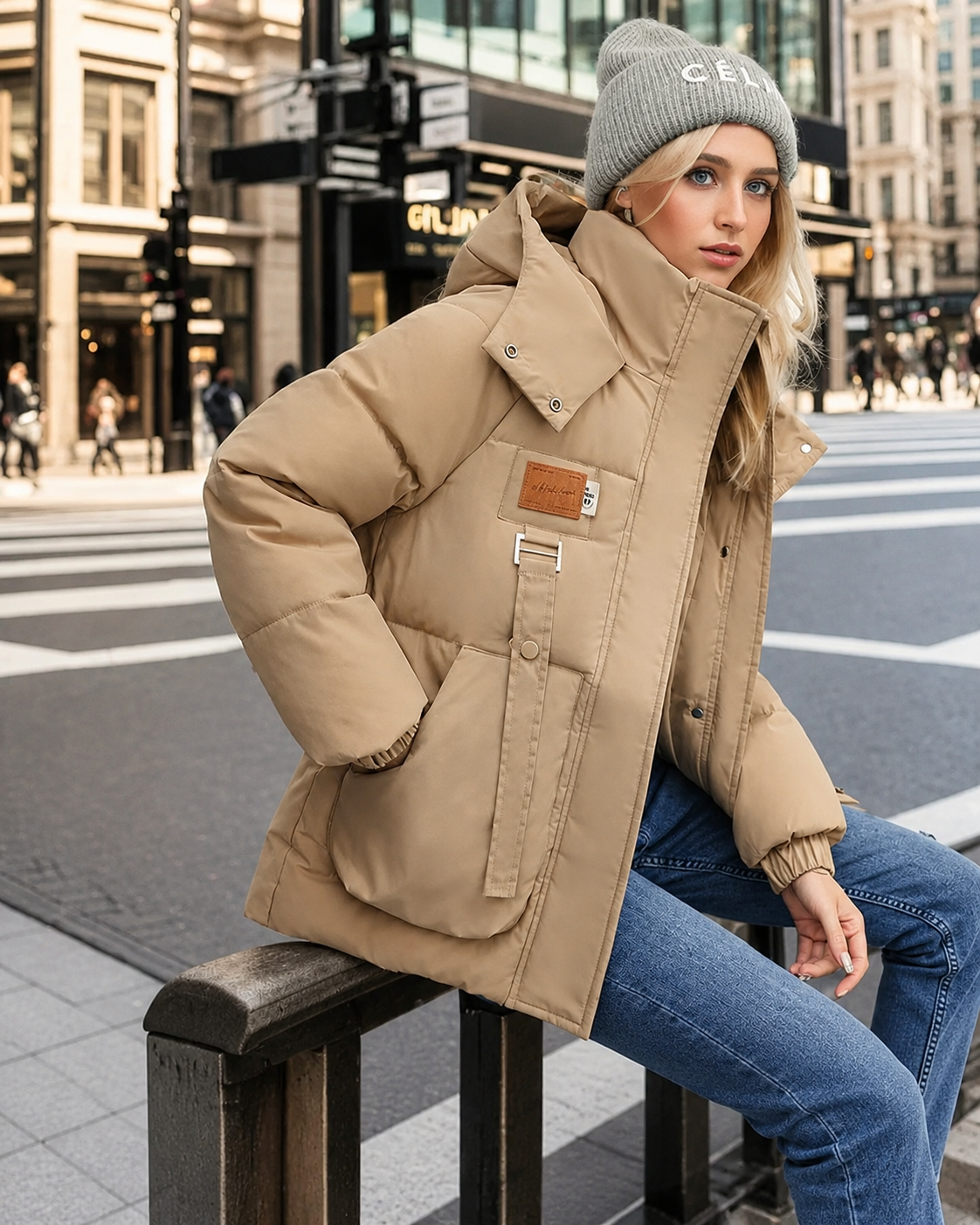 Hainie Women's Oversized Puffer Jacket – Hooded Water-Resistant Winter Coat