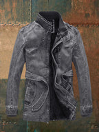 Shon Men’s Vintage Leather Jacket – Classic Button Detail & Warm Lined Zip Coat