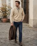 Adrian Men's Half-Zip Sweater – Cashmere-Inspired Knit Pullover with Stand Collar