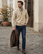 Adrian Men's Half-Zip Sweater – Cashmere-Inspired Knit Pullover with Stand Collar