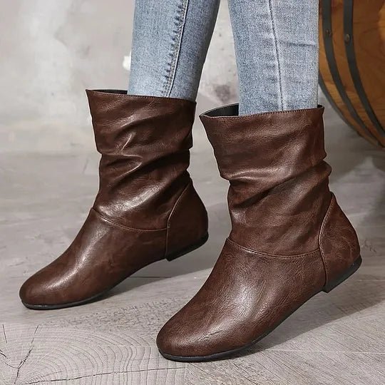 Amara Women's Leather Ankle Boots – Slip-Resistant European Style Booties