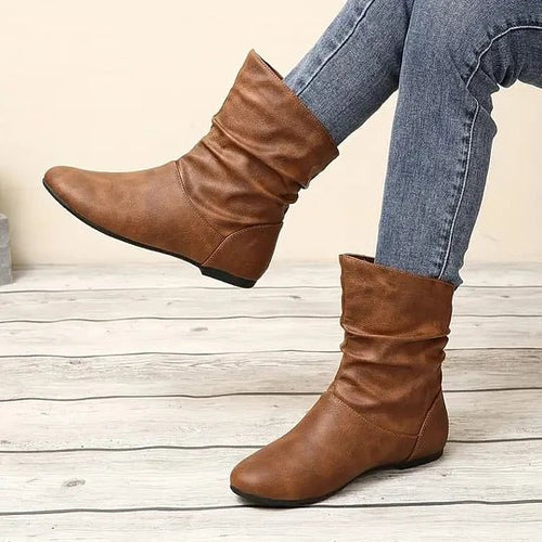 Amara Women's Leather Ankle Boots – Slip-Resistant European Style Booties
