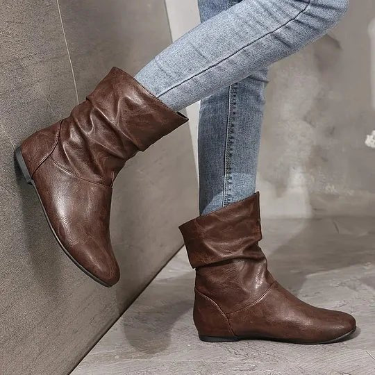 Amara Women's Leather Ankle Boots – Slip-Resistant European Style Booties