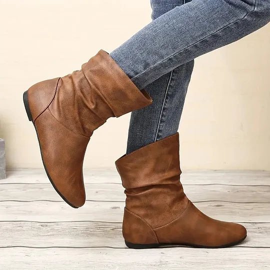 Amara Women's Leather Ankle Boots – Slip-Resistant European Style Booties