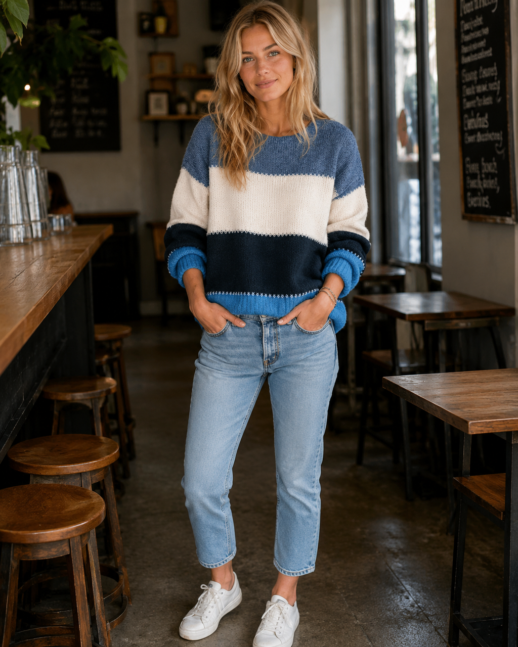 Amelia Women's Striped Sweater – Soft Warm Knit Pullover for Casual Chic Wear
