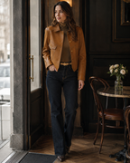 Anita Women's Leather Jacket – Button-Up Elegant Collared Casual Coat