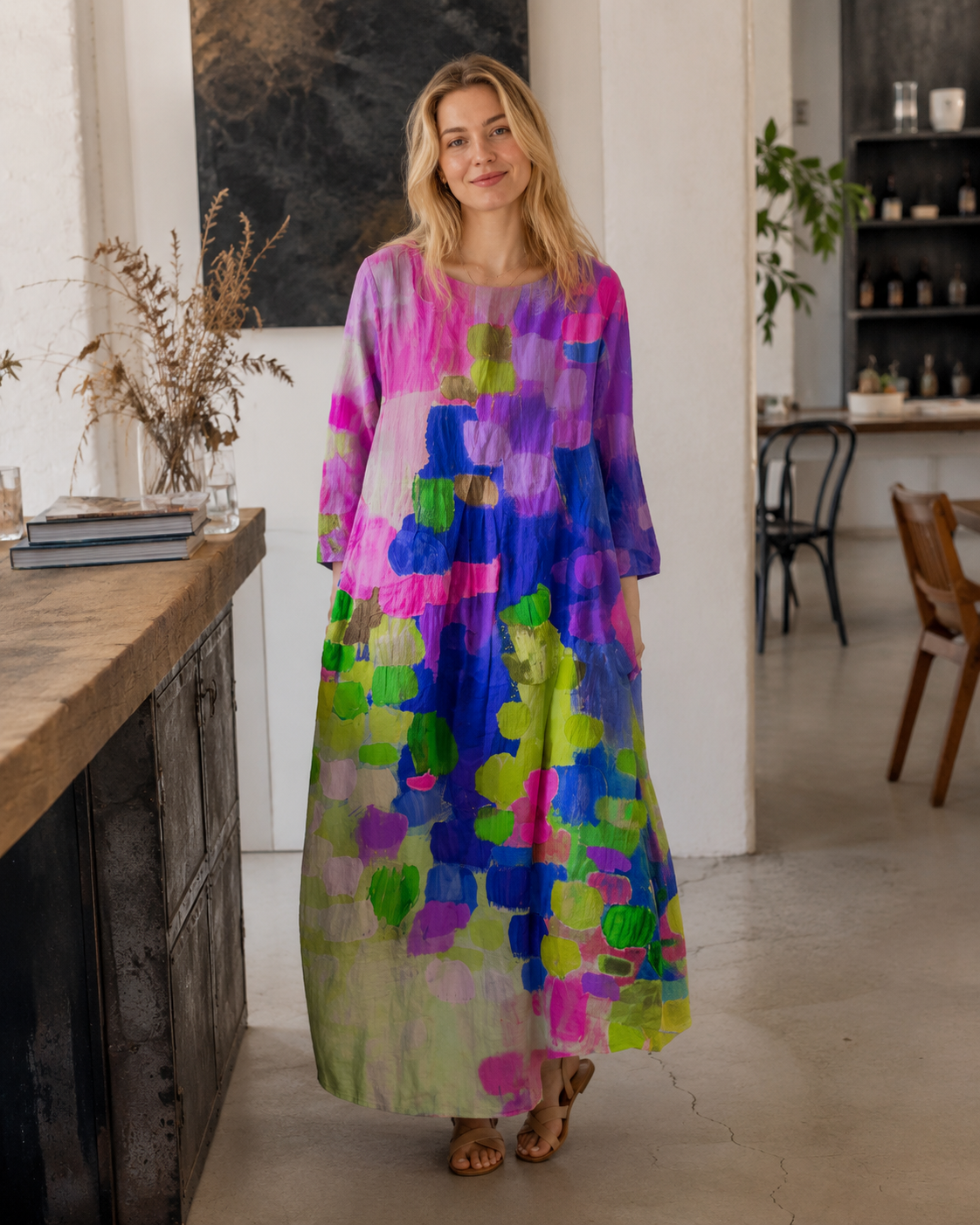 Antonella Women's Floral Cotton Dress – Breathable Flared Summer Dress