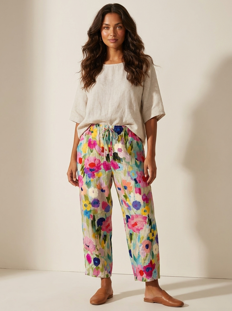Daisy Women's Floral Pants – Loose Fit Boho Trousers with Elastic Waist & Pockets