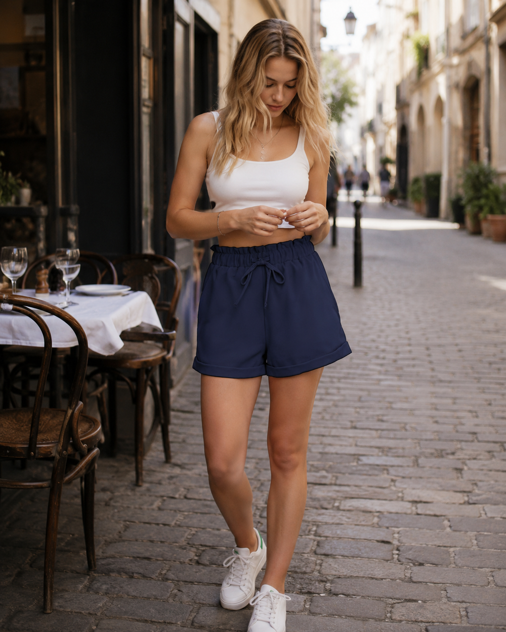Ava Women's Summer Shorts – High Waist Drawstring Shorts with Pockets for Travel