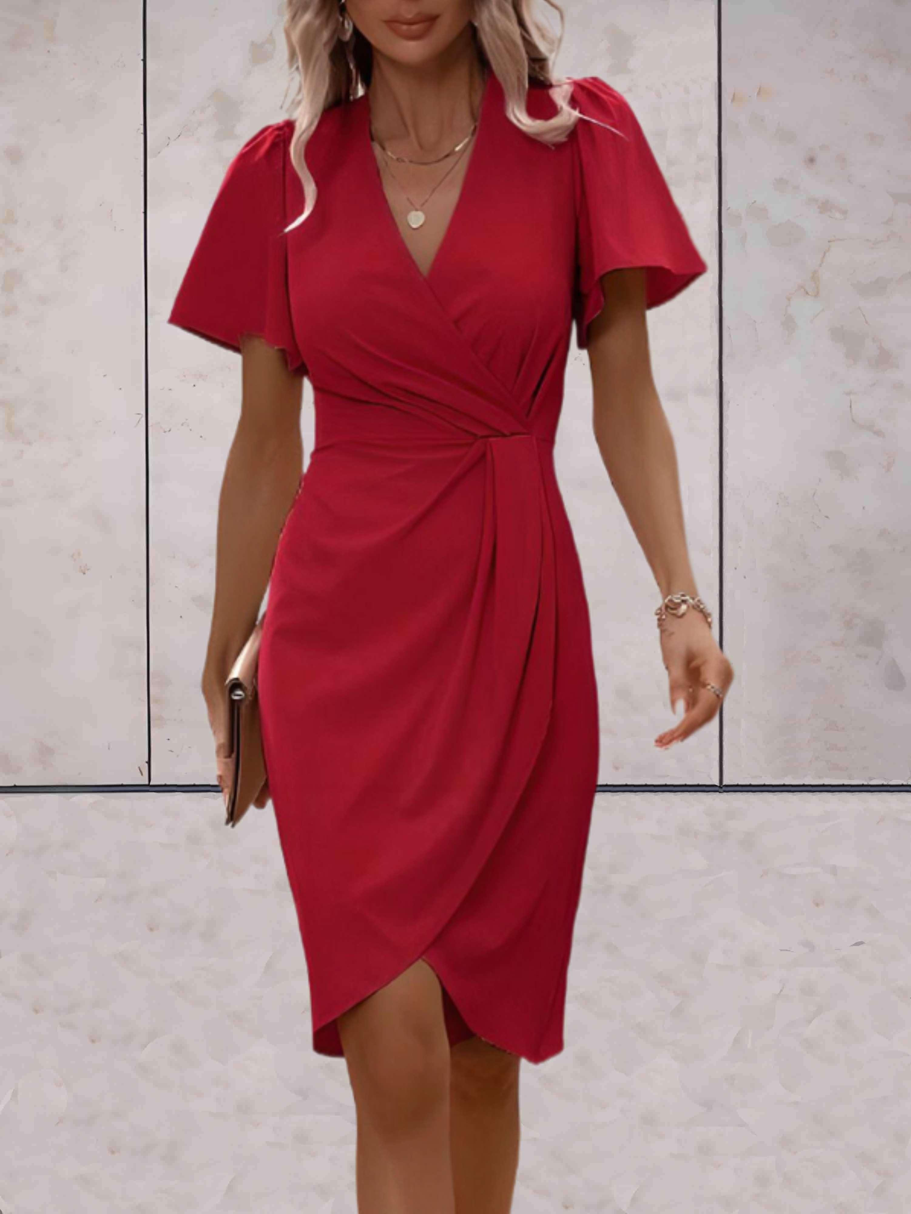 Harper Women's Wrap Dress – V-Neck Adjustable Elegant Office & Evening Dress