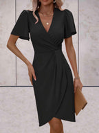 Harper Women's Wrap Dress – V-Neck Adjustable Elegant Office & Evening Dress