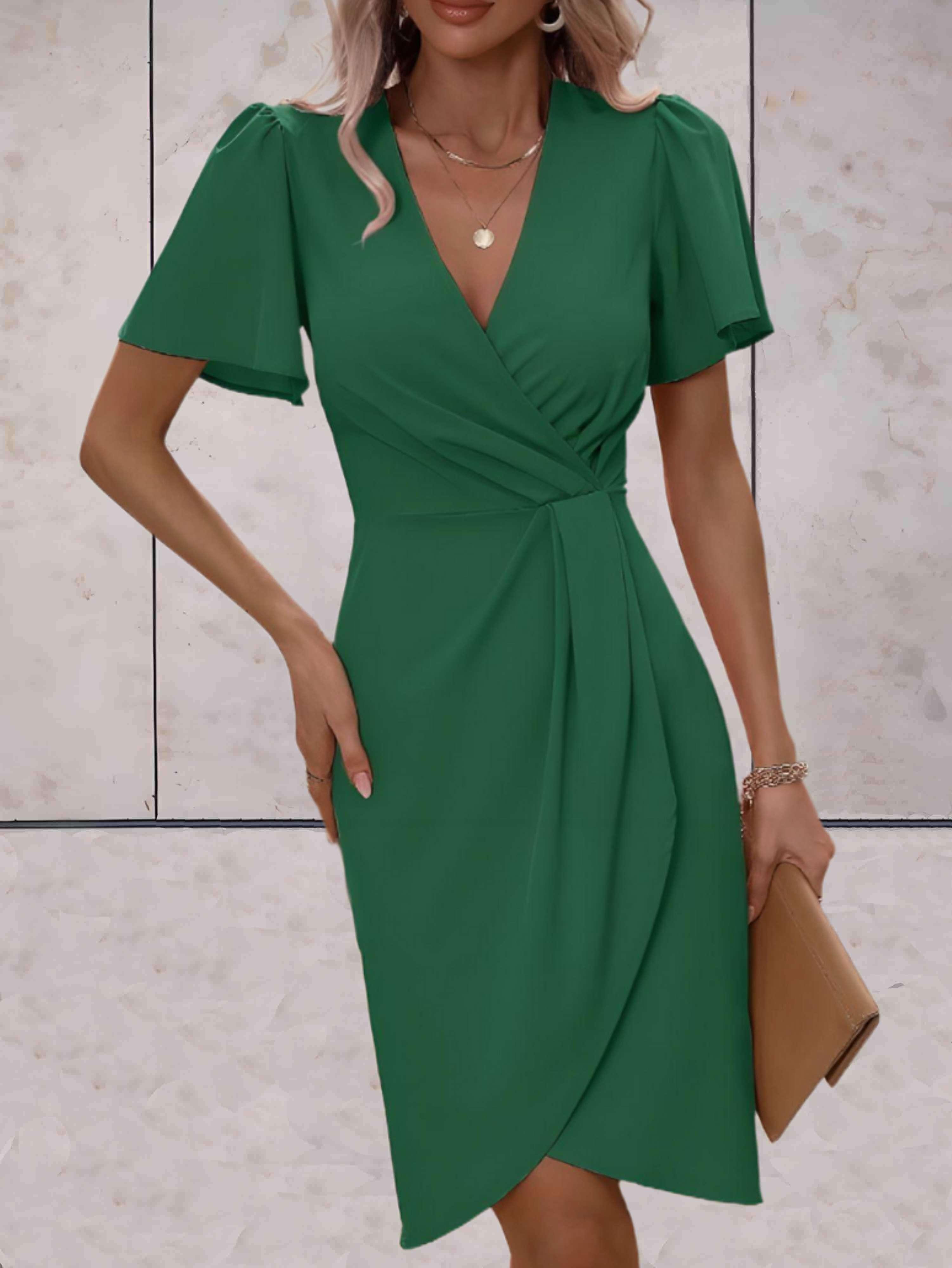 Harper Women's Wrap Dress – V-Neck Adjustable Elegant Office & Evening Dress