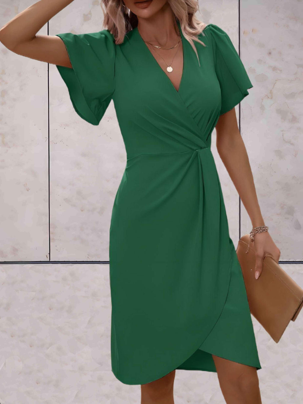 Harper Women's Wrap Dress – V-Neck Adjustable Elegant Office & Evening Dress