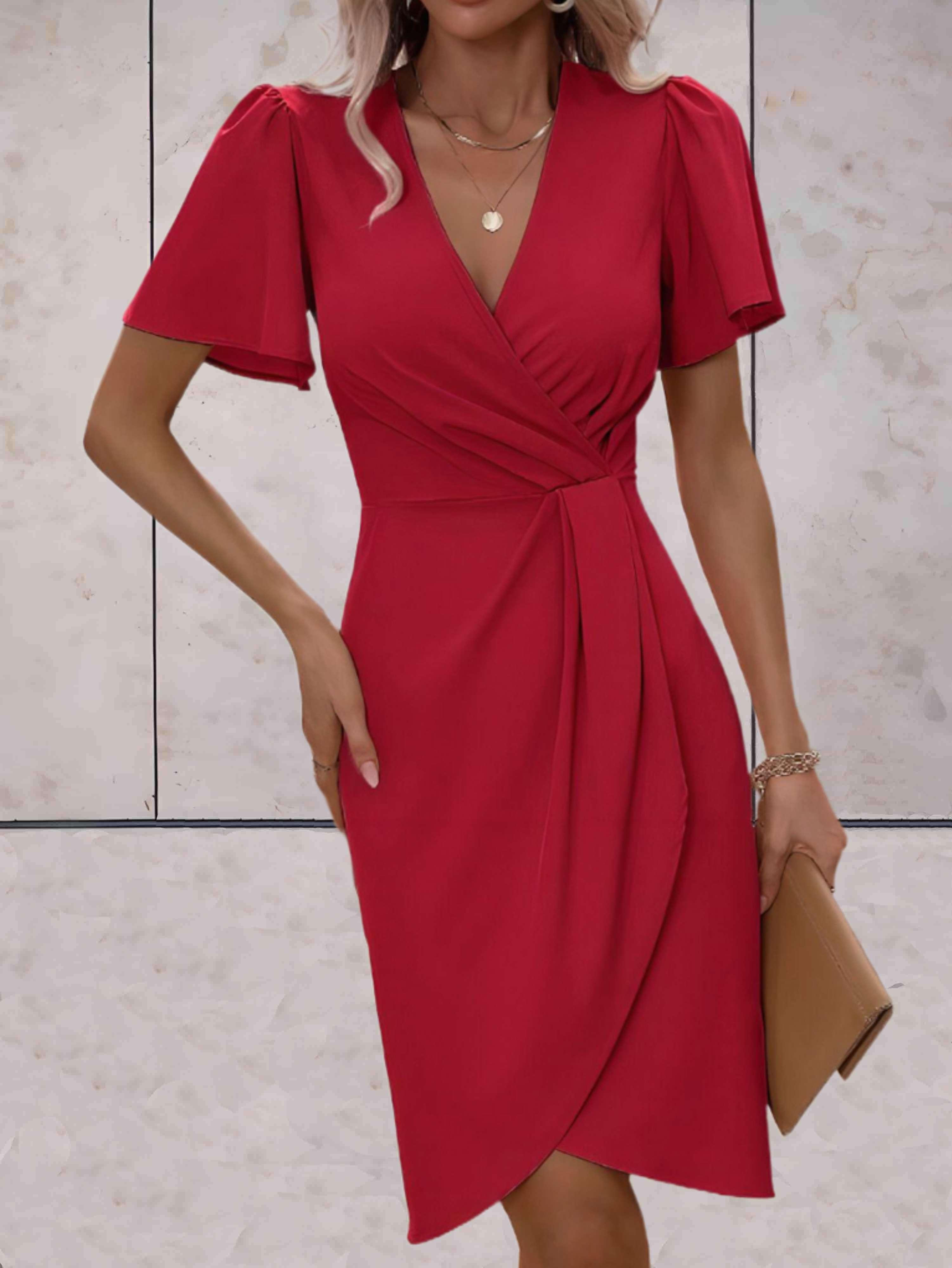 Harper Women's Wrap Dress – V-Neck Adjustable Elegant Office & Evening Dress