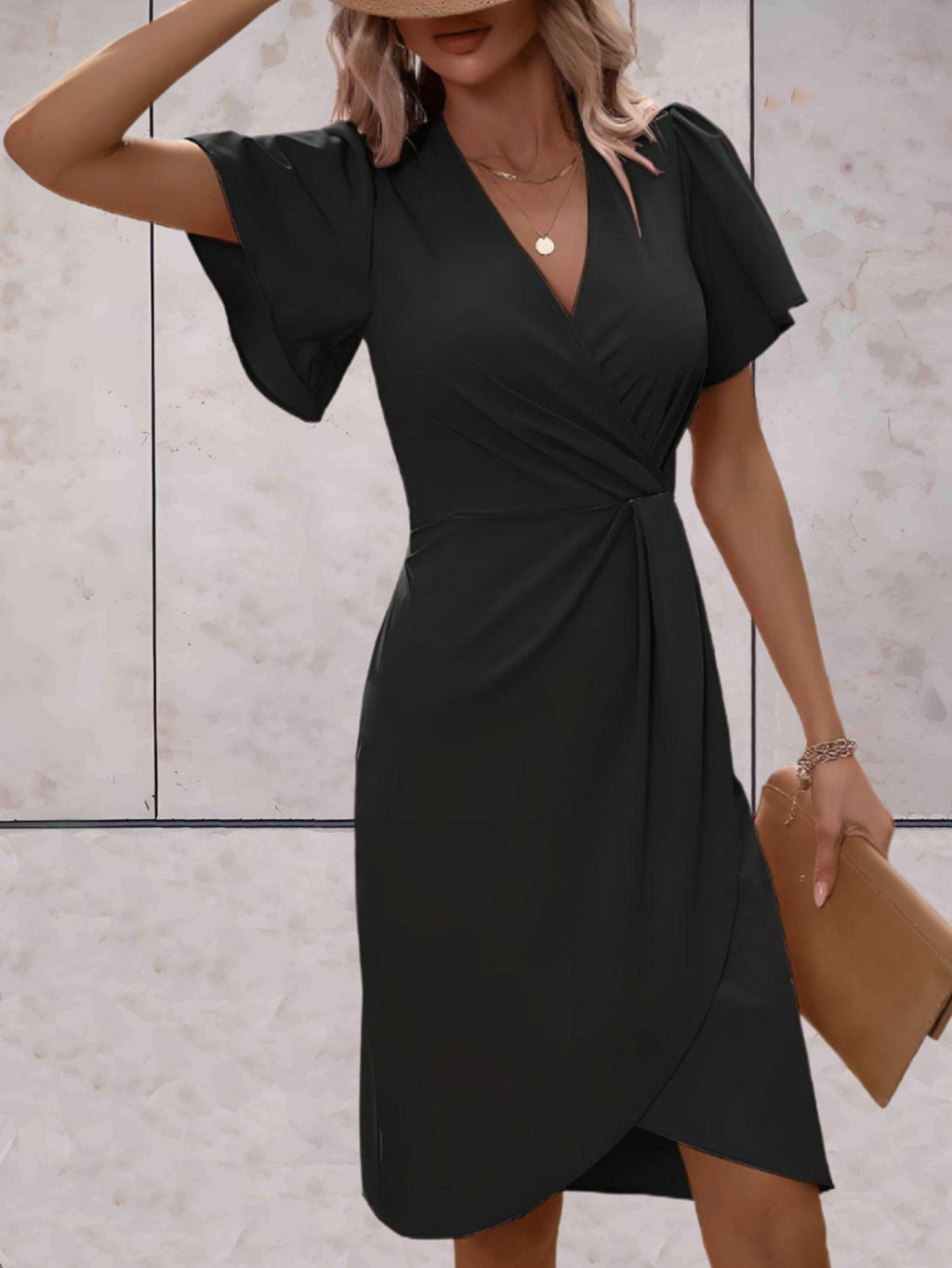 Harper Women's Wrap Dress – V-Neck Adjustable Elegant Office & Evening Dress