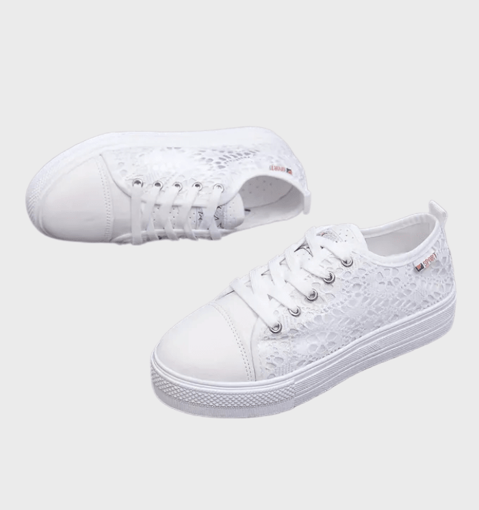 Alena Women's White Sneakers – Breathable Lace-Up Everyday Walking Shoes
