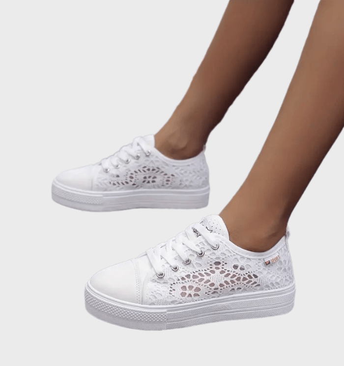 Alena Women's White Sneakers – Breathable Lace-Up Everyday Walking Shoes