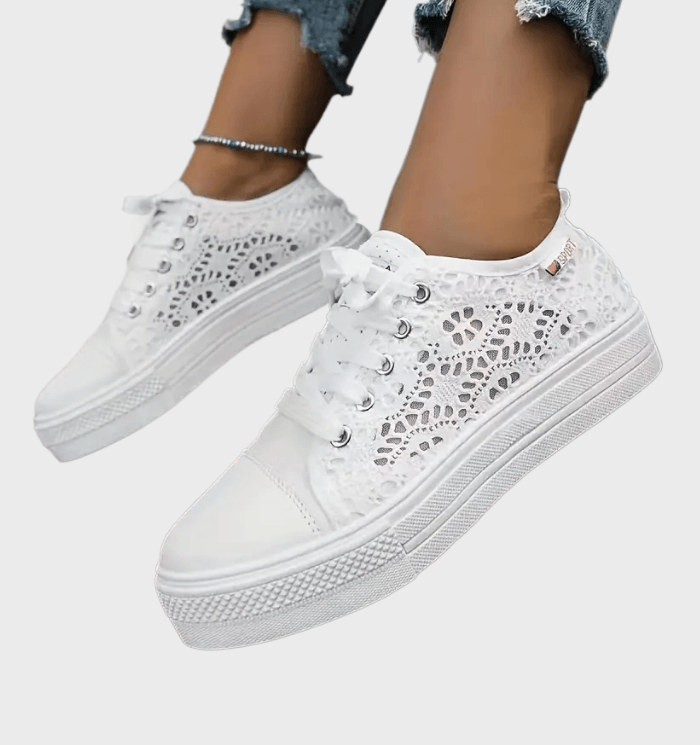 Alena Women's White Sneakers – Breathable Lace-Up Everyday Walking Shoes