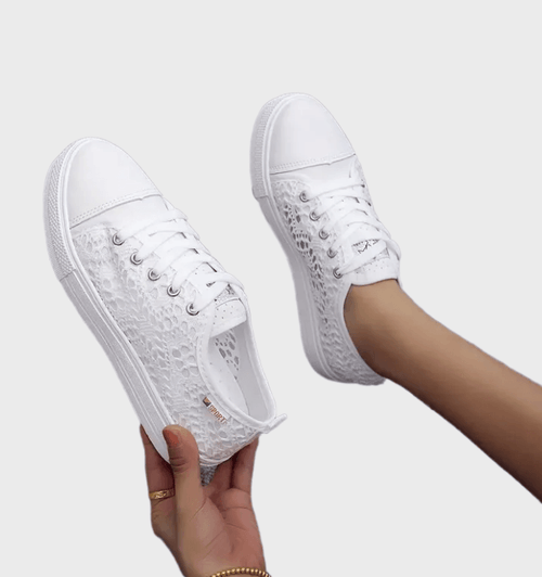 Alena Women's White Sneakers – Breathable Lace-Up Everyday Walking Shoes